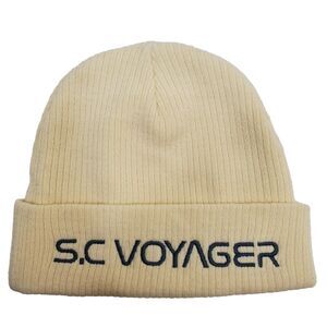 Flan Labs Beige Beanie Hat Embroidered One Size Fits ALL 100% Cotton Knit New